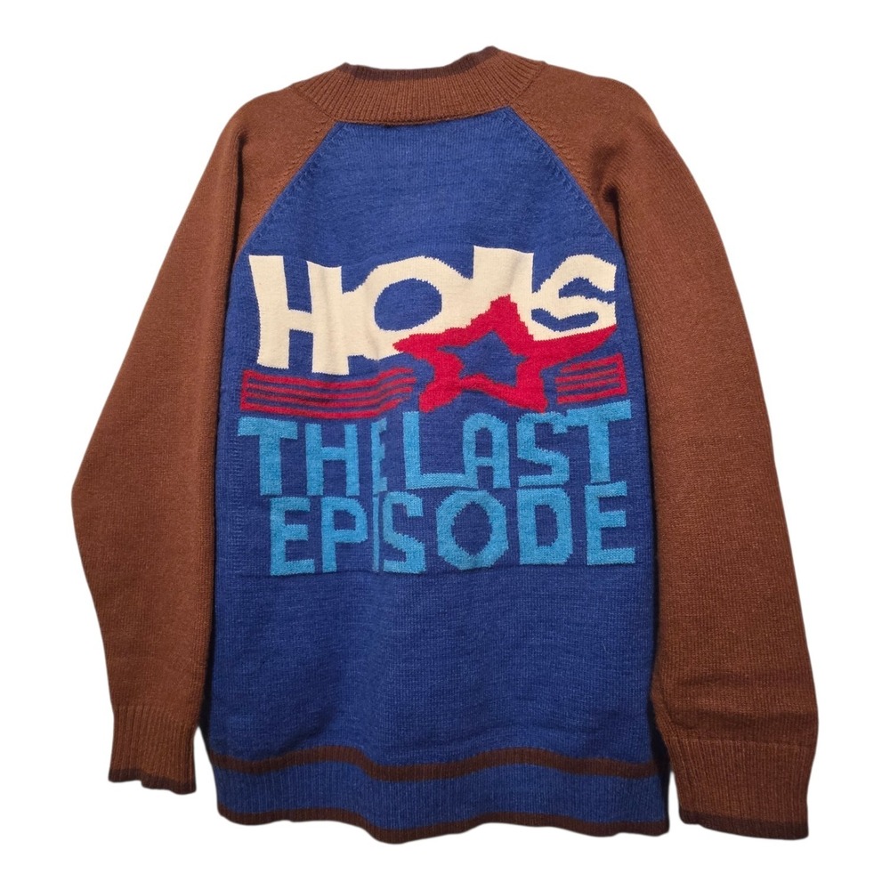 Ins Error Graphic Cardigan‎ Sweater Men's Size MED Blue Brown Last Episode Heavy